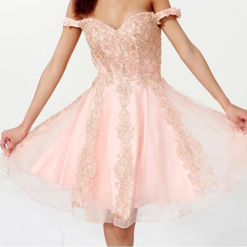 Pink Off-Shoulder Lace Dress